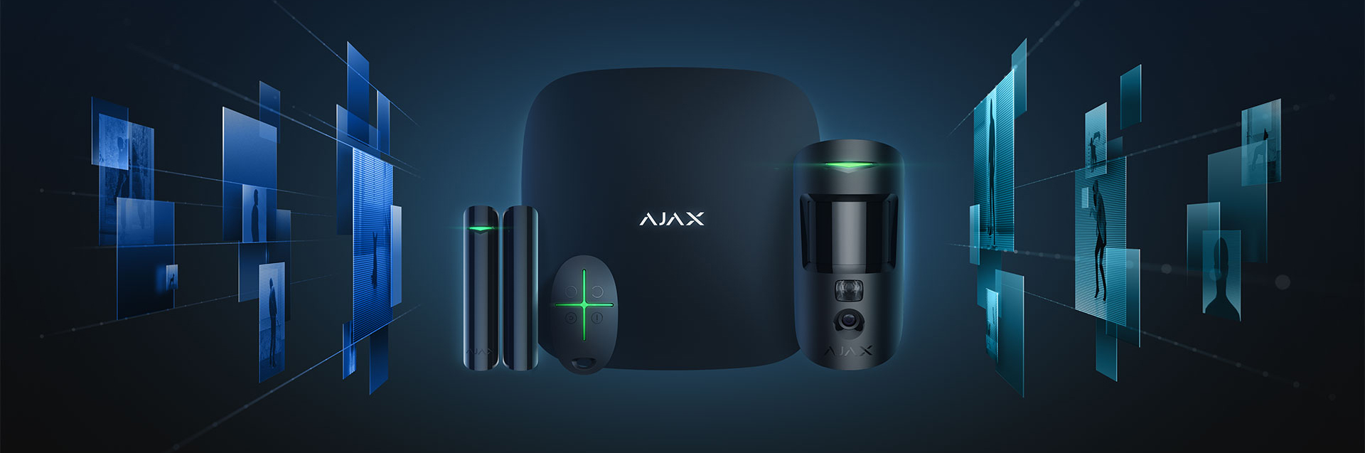 Sistema de alarma Ajax Systems con hub central y sensores conectados